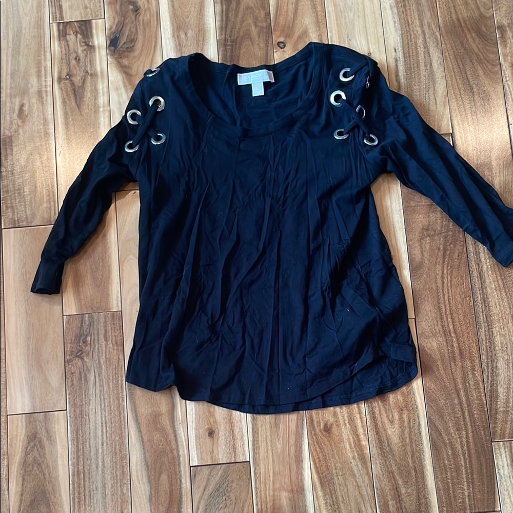 MICHAEL Michael Kors Blue Long Sleeve Blouse with Grommet Detail
